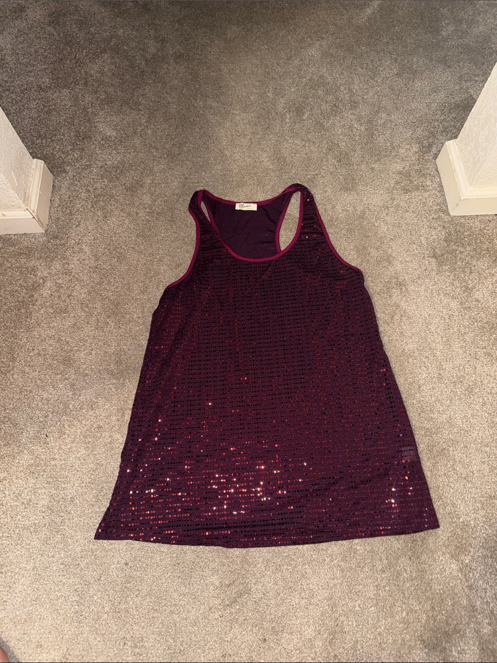Sequin Racerback Tank Top - Burgundy